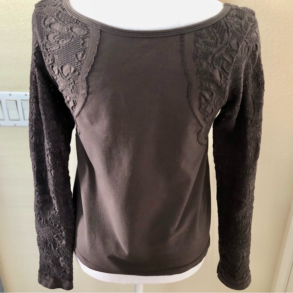 Anthropologie Lace Detail All Stretch Long Sleeve Top - Brown